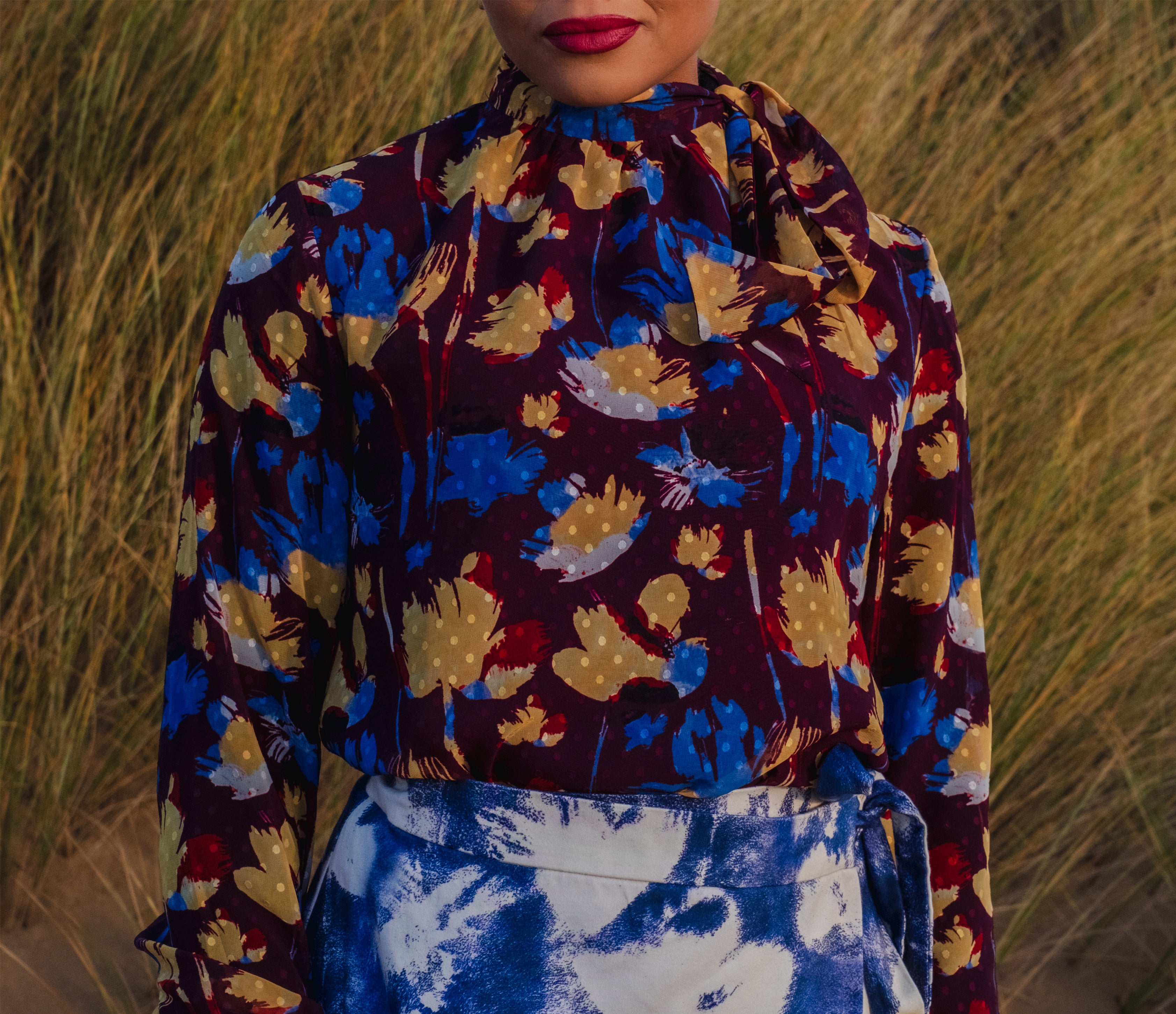 Arlington Ava Blouse Burgandy/Multi